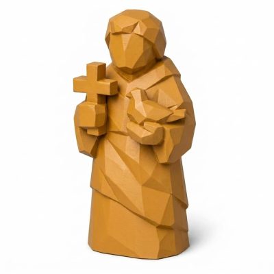 Wood Carved Cross and Collectible Figurine in Ochre Yellow Finish - 3D Printed in Canada (Ochre Yellow)