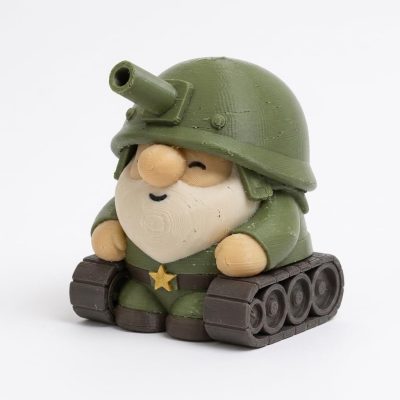 Tank Gnome Collectible Figurine - Charming Military-Themed Desk Decor with Detailed Features and Realistic Tank Base - Unique Gift for Collectors and Home Accents - 3D Printed in Canada