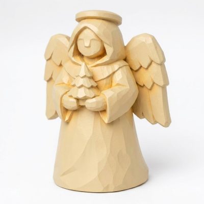 Wood Carved Angel Collectible Figurine in White Oak Finish - 3D Printed in Canada (White Oak)