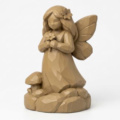 Wood Carved Garden Fairy Collectible Figurine - Elegant Desk Decor for Adults 3D Printed in Canada - 3D Printed in Canada (Classic Birch)