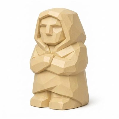 Ancestral Memory Wood Carved Figurine in White Oak Finish - 3D Printed in Canada (White Oak)