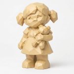 Wood Carved-Like Little Sister Figurine - Unique Desk Decor for Adults – 3D Printed in Canada - 3D Printed in Canada (White Oak)