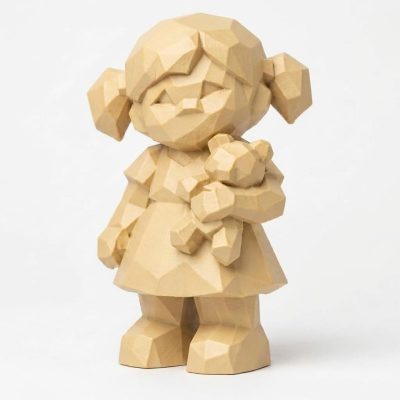 Wood Carved-Like Little Sister Figurine - Unique Desk Decor for Adults – 3D Printed in Canada - 3D Printed in Canada (White Oak)
