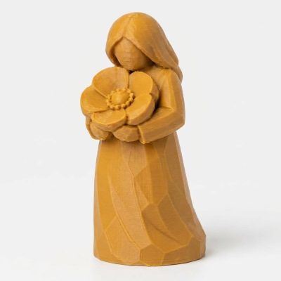 Wood Carved-Like Remembrance Poppy Figurine - Elegant Desk Decor for Collectors - 3D Printed in Canada (Ochre Yellow)