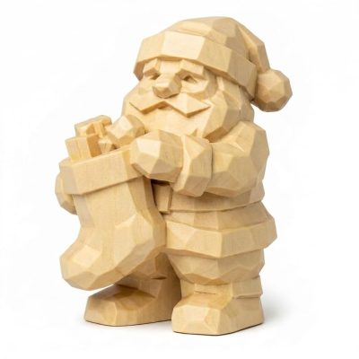 Wood Carved-Like Christmas Stocking Figurine - Unique Desk Decor for Adults – 3D Printed in Canada - 3D Printed in Canada (White Oak)