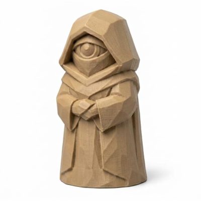 Wood Carved-Like Watchful Eye Figurine - Unique Desk Decor for Adults 3D Printed in Canada - 3D Printed in Canada (Classic Birch)