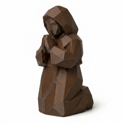 Wood Carved-Like Praying Figure Collectible Figurine - Unique Desk Decor for Adults – 3D Printed in Canada - 3D Printed in Canada (Black Walnut)