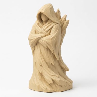 Wood Carved Driftwood Form Collectible Figurine in White Oak Finish - 3D Printed in Canada (White Oak)