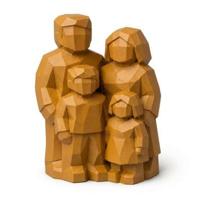 Wood Carved-Like Family of Four Figurine - Unique Desk Decor for Collectors – 3D Printed in Canada - 3D Printed in Canada (Ochre Yellow)