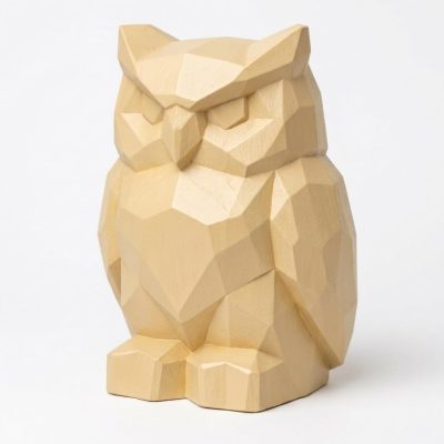 Wood-Carved-Like Owl of the Night Figurine in White Oak Finish - 3D Printed in Canada (White Oak)