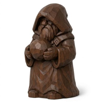 Wood Carved Fortune Keeper Collectible Figurine in Black Walnut Finish - 3D Printed in Canada (Black Walnut)