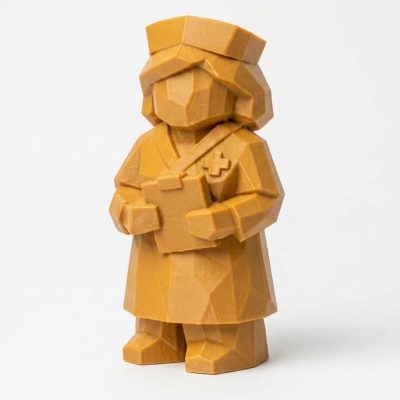 Wood Carved-Like Nurse Figurine - Unique Desk Decor for Adults – 3D Printed in Canada - 3D Printed in Canada (Ochre Yellow)