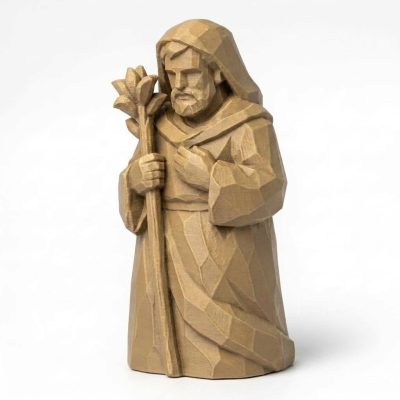 Wood Carved-Like Saint Joseph Figurine - Unique Desk Decor with Artisan Aesthetic - Great Gift for Adults 3D Printed in Canada - 3D Printed in Canada (Classic Birch)