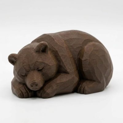 Wood Carved-Like Sleeping Bear Figurine in Black Walnut Finish - 3D Printed in Canada (Black Walnut)