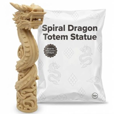 Spiral Dragon Totem Statue in White Oak Finish - 3D Printed in Canada (White Oak)