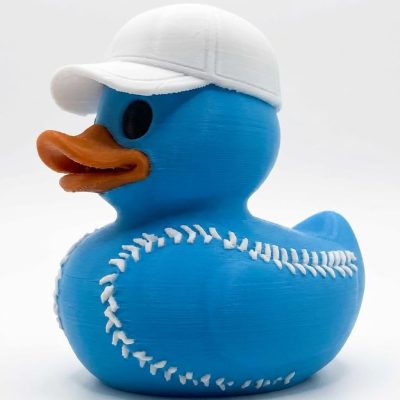 Softball Duck Collectible Figurine - Ocean Blue Baseball-Themed Desk Decor for Sports Fans and Gift Display - 3D Printed in Canada