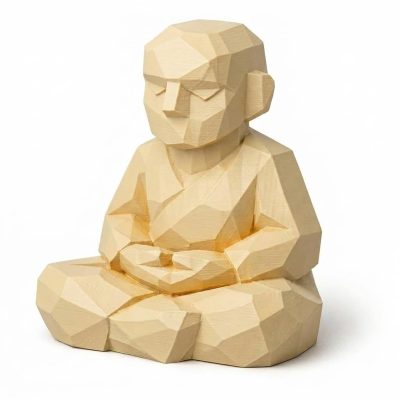 Wood Carved-Like Meditation Figurine in White Oak Finish - 3D Printed in Canada (White Oak)