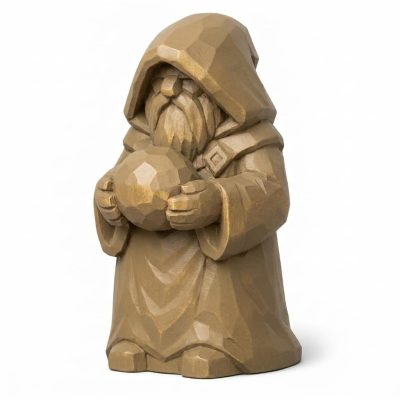 Wood Carved Fortune Keeper Collectible Figurine - Unique Desk Decor for Adults 3D Printed in Canada - 3D Printed in Canada (Classic Birch)
