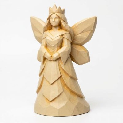Wood Carved-Like Fairy Queen Collectible Figurine - Unique Desk Decor for Adults – 3D Printed in Canada - 3D Printed in Canada (White Oak)