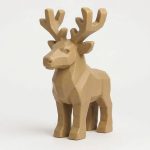 Wood Carved-Like Caribou Figurine - Unique Desk Decor for Adults 3D Printed in Canada - 3D Printed in Canada (Classic Birch)