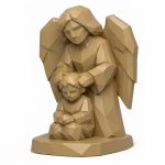 Wood Carved Angel Watching Over Collectible Figurine - Unique Desk Decor for Adults 3D Printed in Canada - 3D Printed in Canada (Classic Birch)