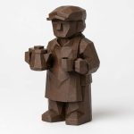 Wood Carved-Like Barista Figurine - Unique Desk Decor for Adults – 3D Printed in Canada - 3D Printed in Canada (Black Walnut)