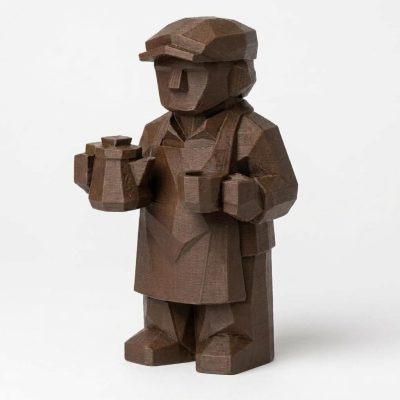 Wood Carved-Like Barista Figurine - Unique Desk Decor for Adults – 3D Printed in Canada - 3D Printed in Canada (Black Walnut)