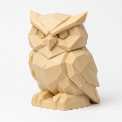 Wood Carved Owl Collectible Figurine in White Oak Finish - 3D Printed in Canada (White Oak)