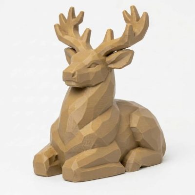 Wood Carved-Like Buck Figurine - Unique Desk Decor for Adults for Collectors 3D Printed in Canada - 3D Printed in Canada (Classic Birch)