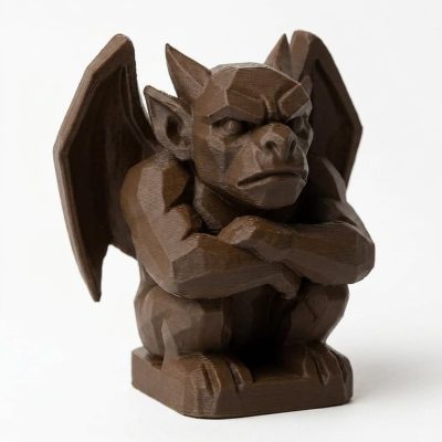 Wood Carved-Like Gargoyle Figurine - Unique Desk Decor for Collectors – 3D Printed in Canada - 3D Printed in Canada (Black Walnut)