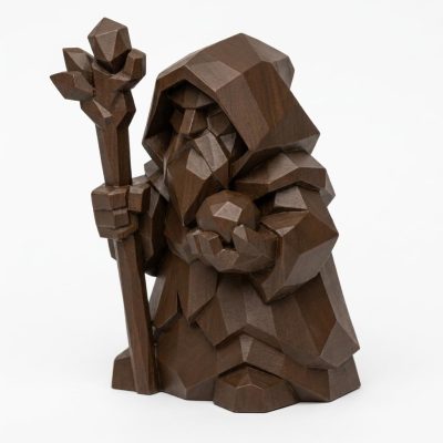 Wood Carved Druid Collectible Figurine in Black Walnut Finish - 3D Printed in Canada (Black Walnut)
