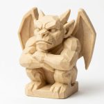 Wood Carved-Like Gargoyle Figurine - Unique Desk Decor for Collectors – 3D Printed in Canada - 3D Printed in Canada (White Oak)