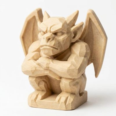 Wood Carved-Like Gargoyle Figurine - Unique Desk Decor for Collectors – 3D Printed in Canada - 3D Printed in Canada (White Oak)