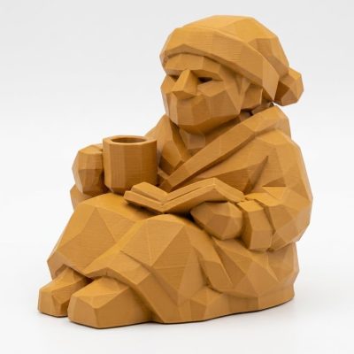 Wood Carved Cozy Evening Collectible Figurine in Ochre Yellow Finish - 3D Printed in Canada (Ochre Yellow)