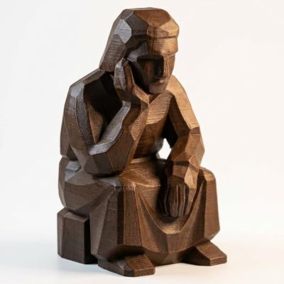 Wood Carved Waiting Figurine in Black Walnut Finish - 3D Printed in Canada (Black Walnut)