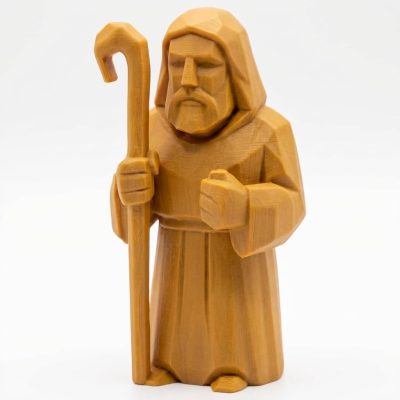 Wood Carved Shepherd Figurine in Ochre Yellow Finish - 3D Printed in Canada (Ochre Yellow)