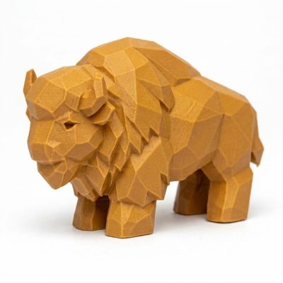 Wood Carved-Like Buffalo Figurine in Ochre Yellow Finish - 3D Printed in Canada (Ochre Yellow)