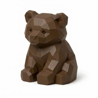 Wood Carved Bear Cub Collectible Figurine in Black Walnut Finish - 3D Printed in Canada (Black Walnut)