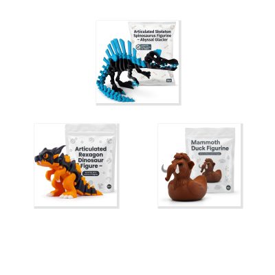 Dinosaur Variety Collectible Figurine Bundle of 3 - Spinosaurus, Rexagon, Mammoth Duck - Articulated & Prehistoric Adult Desk Decor - 3D Printed in Canada