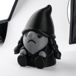 Morbid Pigtailed Goth Gnome Figurine - Detailed Black and Gray Design with Braided Hair - Unique Desk Decor for Office, Shelf Display, or Gothic Theme Gifts - 3D Printed in Canada