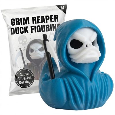 Grim Reaper Duck Figurine – Spooky Duck for 4x4 Ducking & Cruise Hiding – Halloween Gothic Dashboard Figurine – Horror Collectible – 3D Printed in Canada (Ocean Blue)