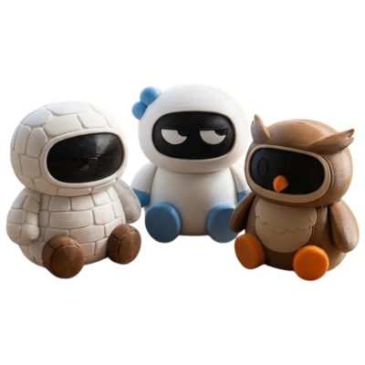 Robot Variety Collectible Figurine Bundle of 3 - Cobblestone Robot, Sassy Eyeroll Wise Owl - Unique & Humorous Adult Desk Decor - 3D Printed in Canada