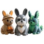 Bunny Variety Collectible Figurine Bundle of 3 - Schnauzer Bunny, Safari Explorer Kelpie - Whimsical & Unique Adult Desk Decor - 3D Printed in Canada