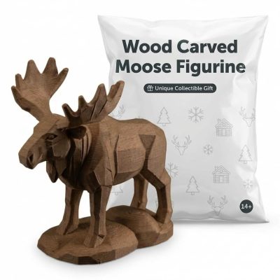 Wood Carved Moose Figurine with Snow Base in Black Walnut Finish - 3D Printed in Canada (Black Walnut)