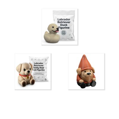 Labrador Retriever Collectible Figurine Bundle of 3 - Duck, Teddy Bear, Gnome - Whimsical & Adorable Adult Desk Decor - 3D Printed in Canada