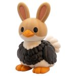 Ostrich Bunny with Dark Feathered Body Orange Beak and White Tail 3D Printed Collectible Figurine | Exotic Bird Rabbit Shelf Decor - 3D Printed in Canada