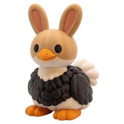Ostrich Bunny with Dark Feathered Body Orange Beak and White Tail 3D Printed Collectible Figurine | Exotic Bird Rabbit Shelf Decor - 3D Printed in Canada
