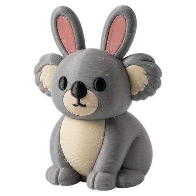 Koala Bunny with Fluffy Round Ears and Cream Belly 3D Printed Collectible Figurine | Charming Australian Animal Rabbit Desk Decor - 3D Printed in Canada