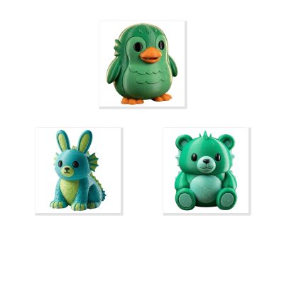 Lagoon Monster Collectible Figurine Bundle of 3 - Penguin, Bunny, Teddy Bear Cub - Unique & Quirky Adult Desk Decor - 3D Printed in Canada