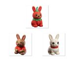 Bunny Variety Collectible Figurine Bundle of 3 - Chili Pepper Bunny, Giggling Sphinx Cat - Whimsical & Fun Adult Desk Decor - 3D Printed in Canada